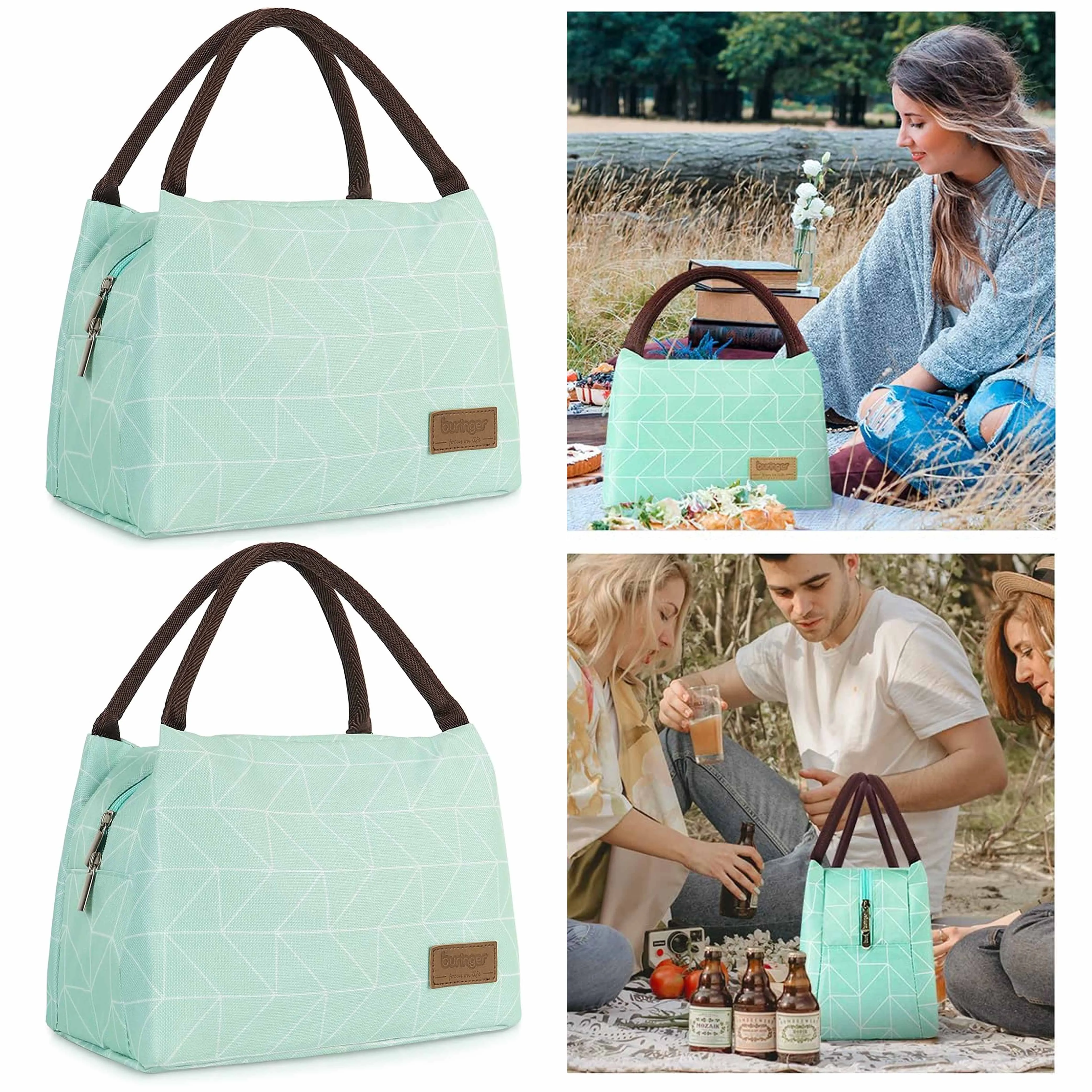 2 Buringer Reusable Insulated Lunch Bag Cooler Tote Box Meal Prep Work Picnic