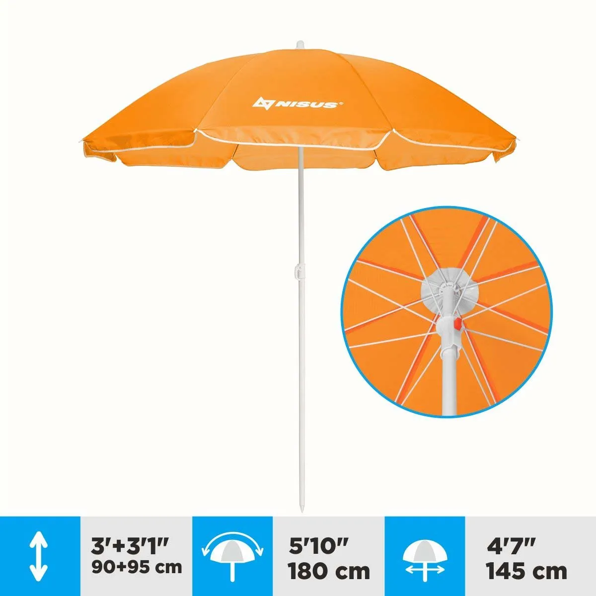 4, 5 ft Orange Folding Beach Umbrella with Carry Bag