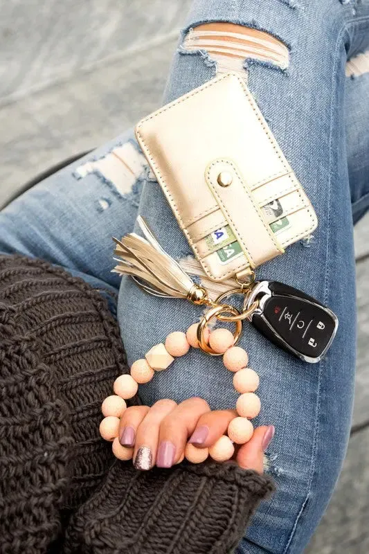 Aili's Corner Leopard Beaded Key Ring Wallet Bracelet