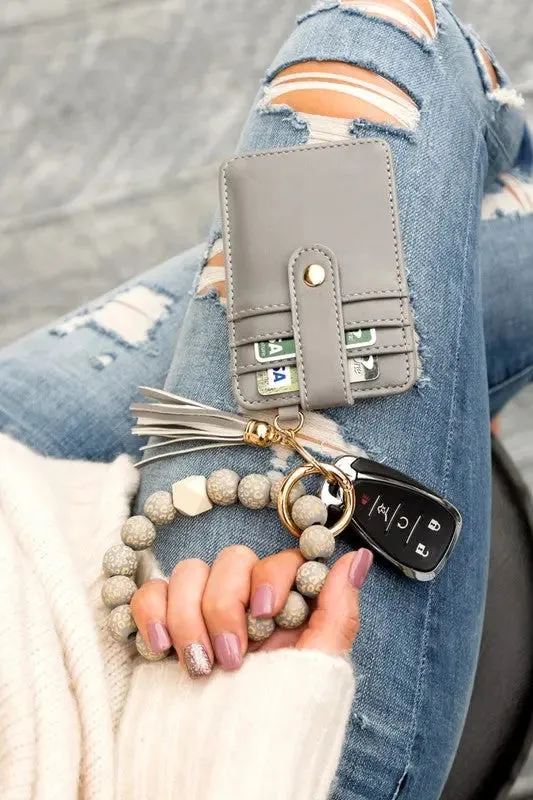 Aili's Corner Leopard Beaded Key Ring Wallet Bracelet
