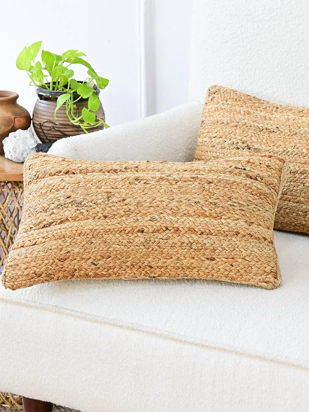 BELLARY- LUMBAR CUSHION COVER - JUTE BRAIDED