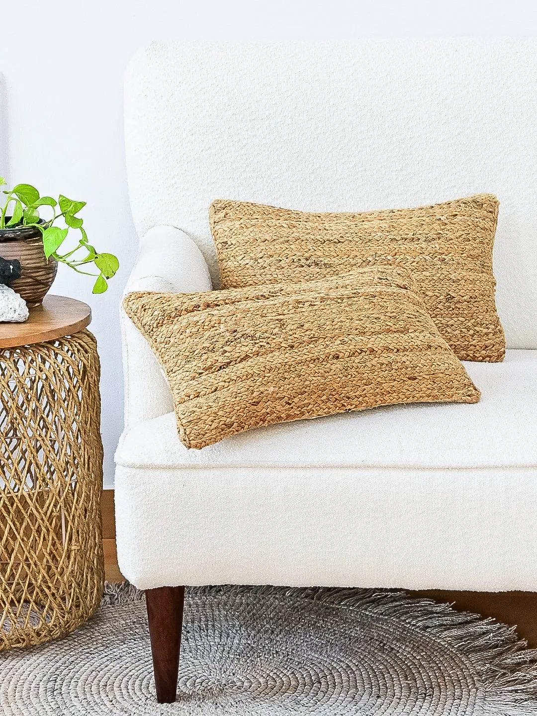 BELLARY- LUMBAR CUSHION COVER - JUTE BRAIDED