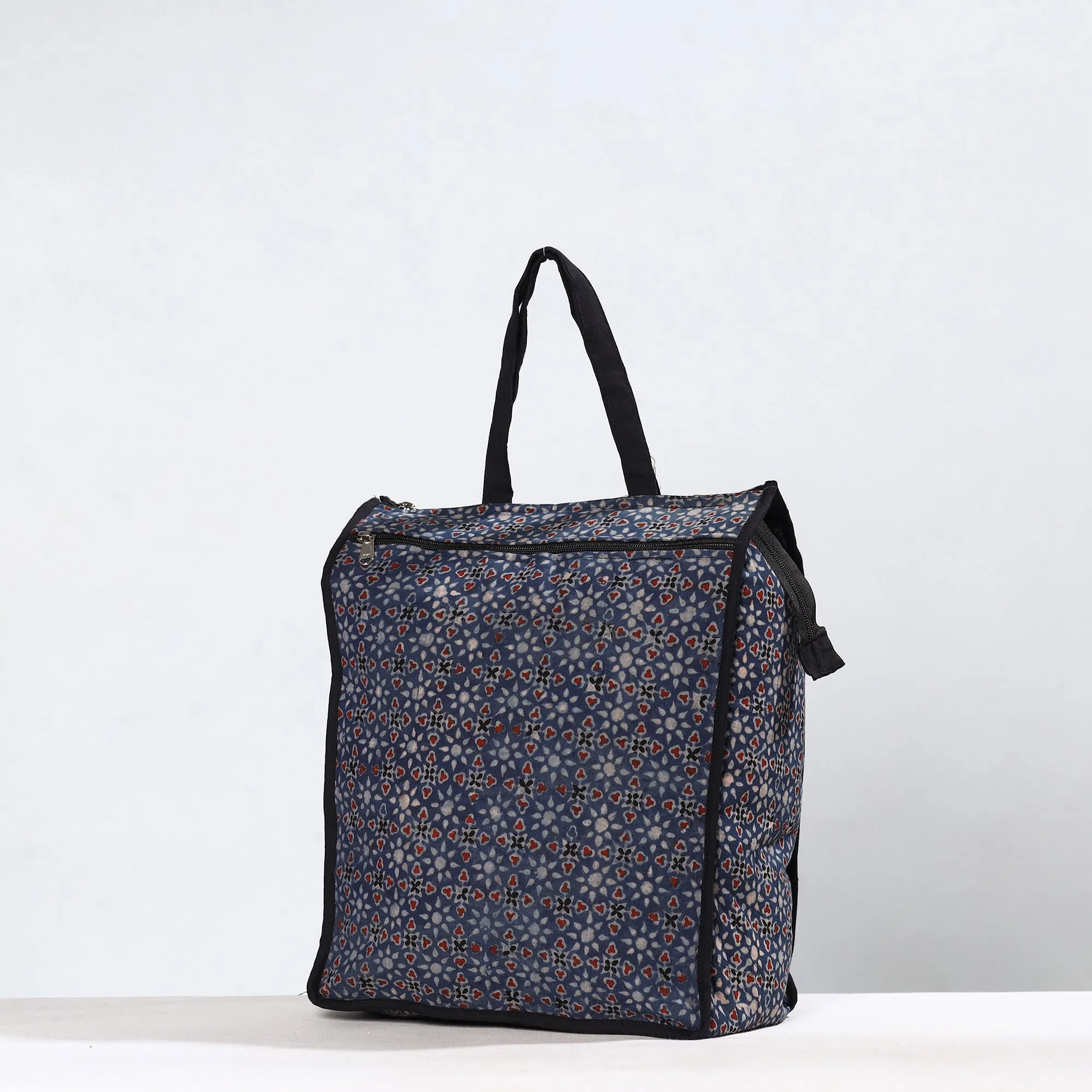 Black - Handmade Ajrakh Block Printed Cotton Shopping Bag 01