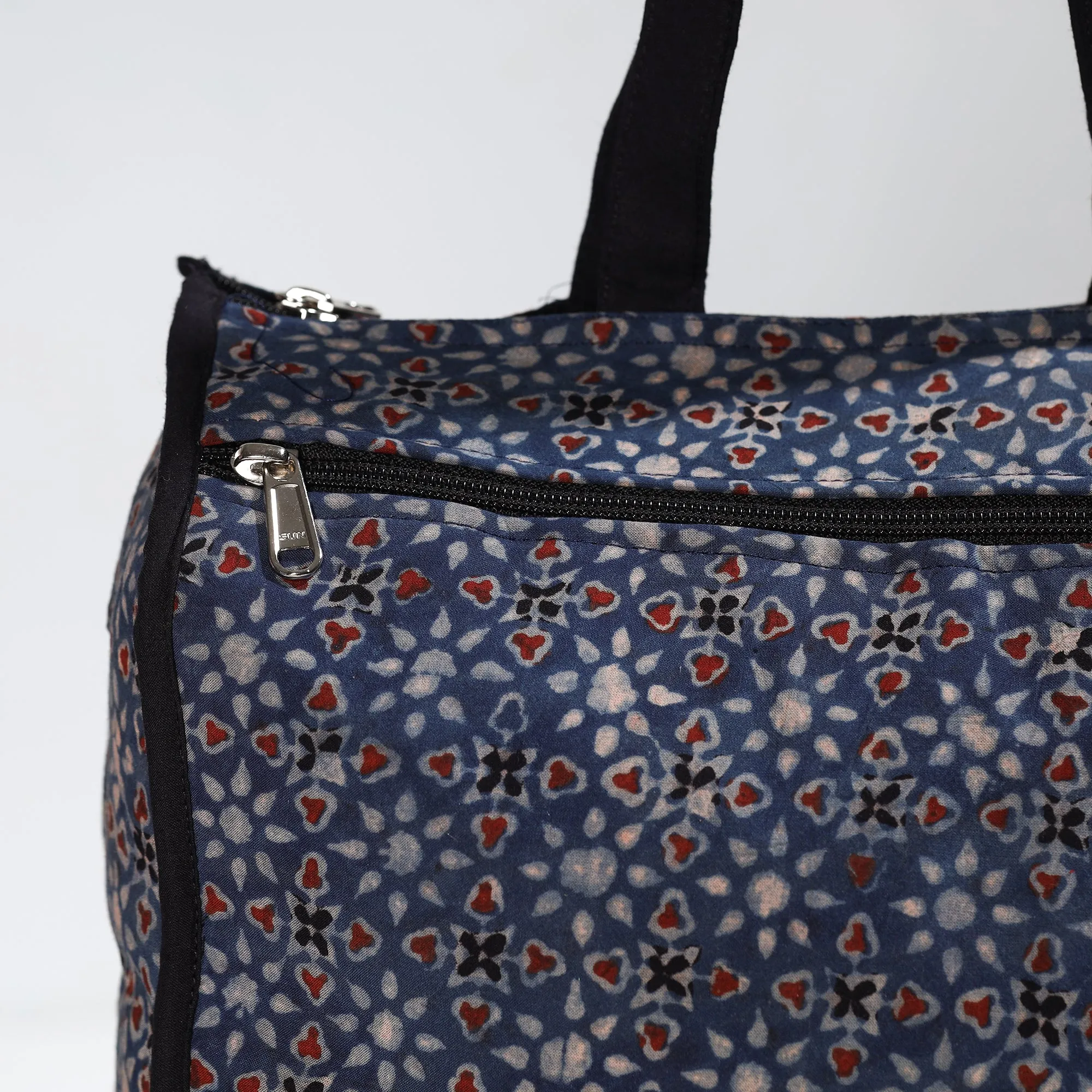 Black - Handmade Ajrakh Block Printed Cotton Shopping Bag 01