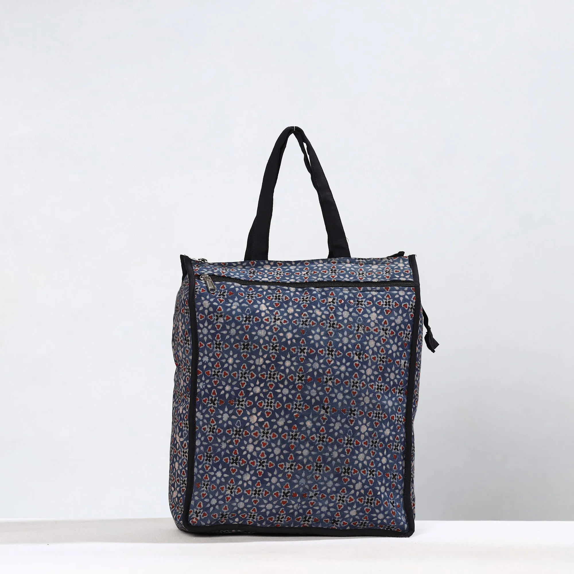 Black - Handmade Ajrakh Block Printed Cotton Shopping Bag 01