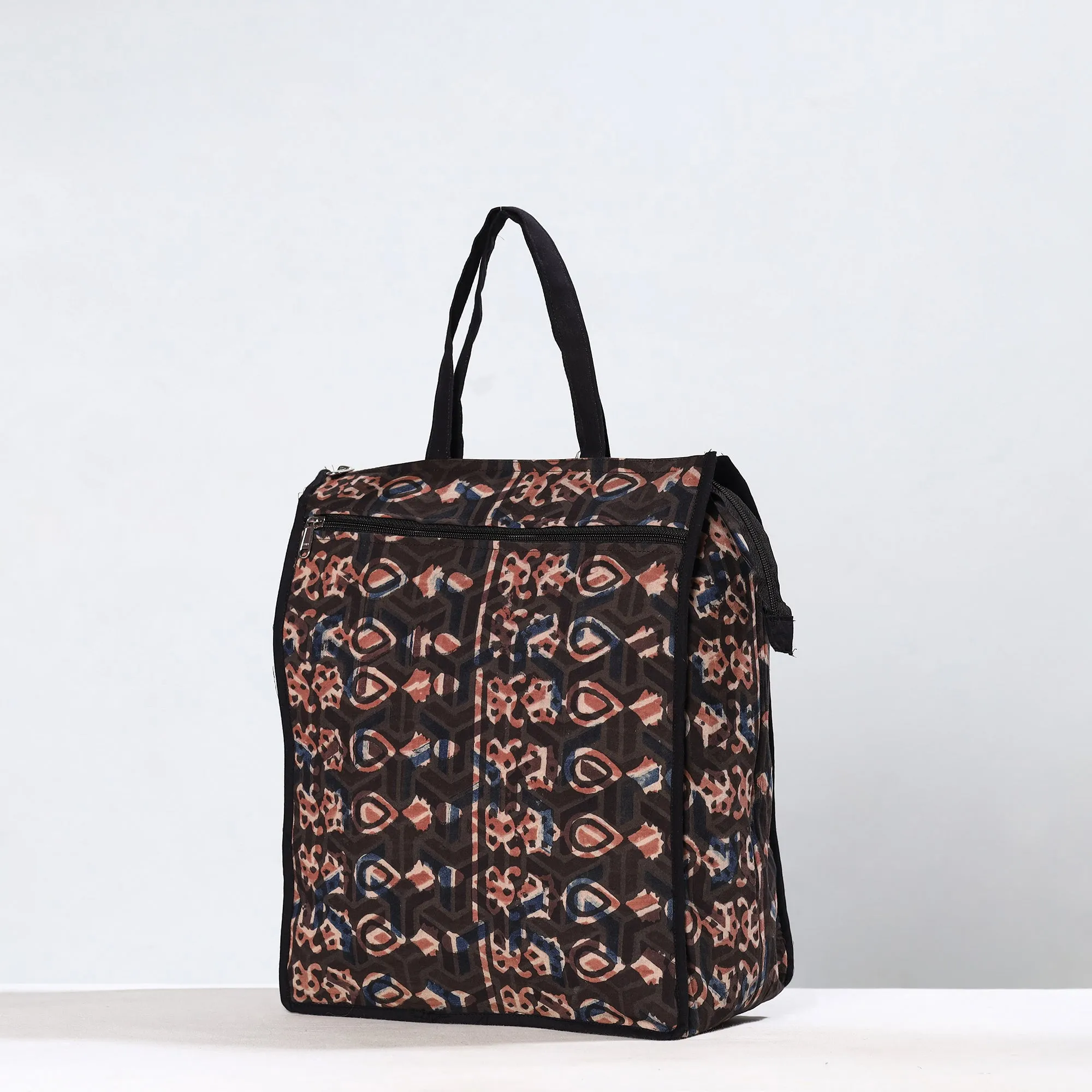 Black - Handmade Bagru Block Printed Cotton Shopping Bag 21