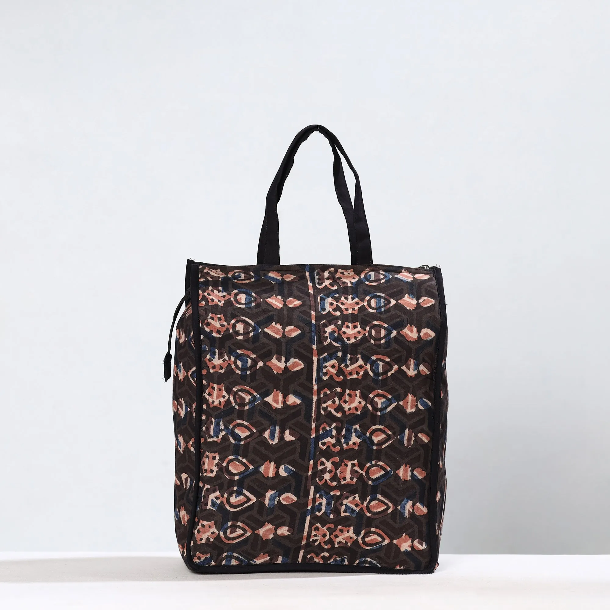 Black - Handmade Bagru Block Printed Cotton Shopping Bag 21