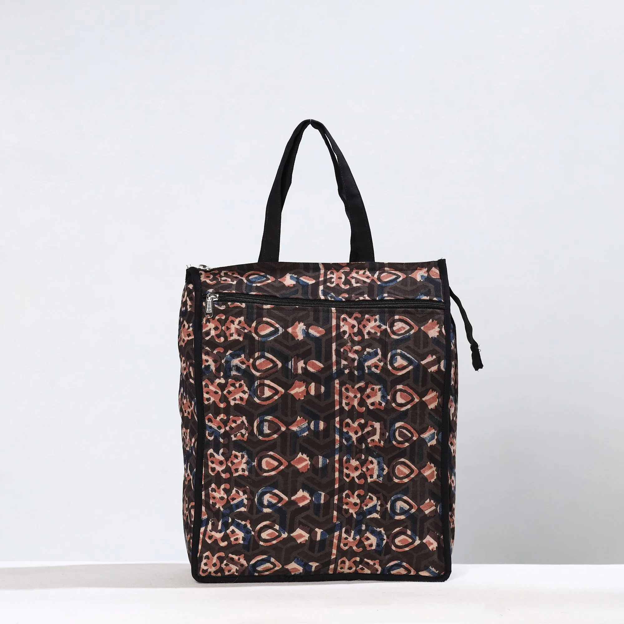 Black - Handmade Bagru Block Printed Cotton Shopping Bag 21