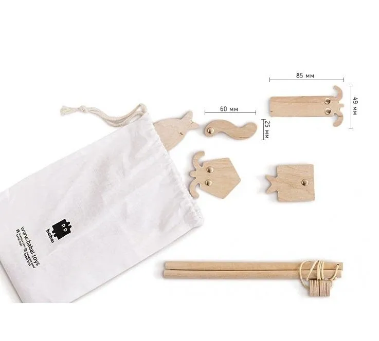Geometric Fish Wooden Game with Magnets - Natural Finish by Babai