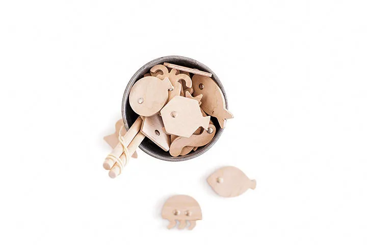 Geometric Fish Wooden Game with Magnets - Natural Finish by Babai