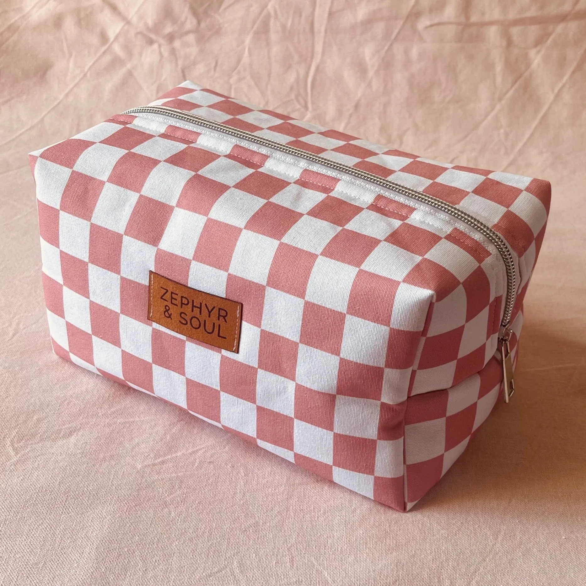Makeup Bag - Raspberry Check